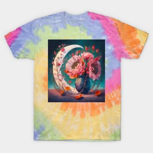 Watercolor flowers with crescent moon T-Shirt